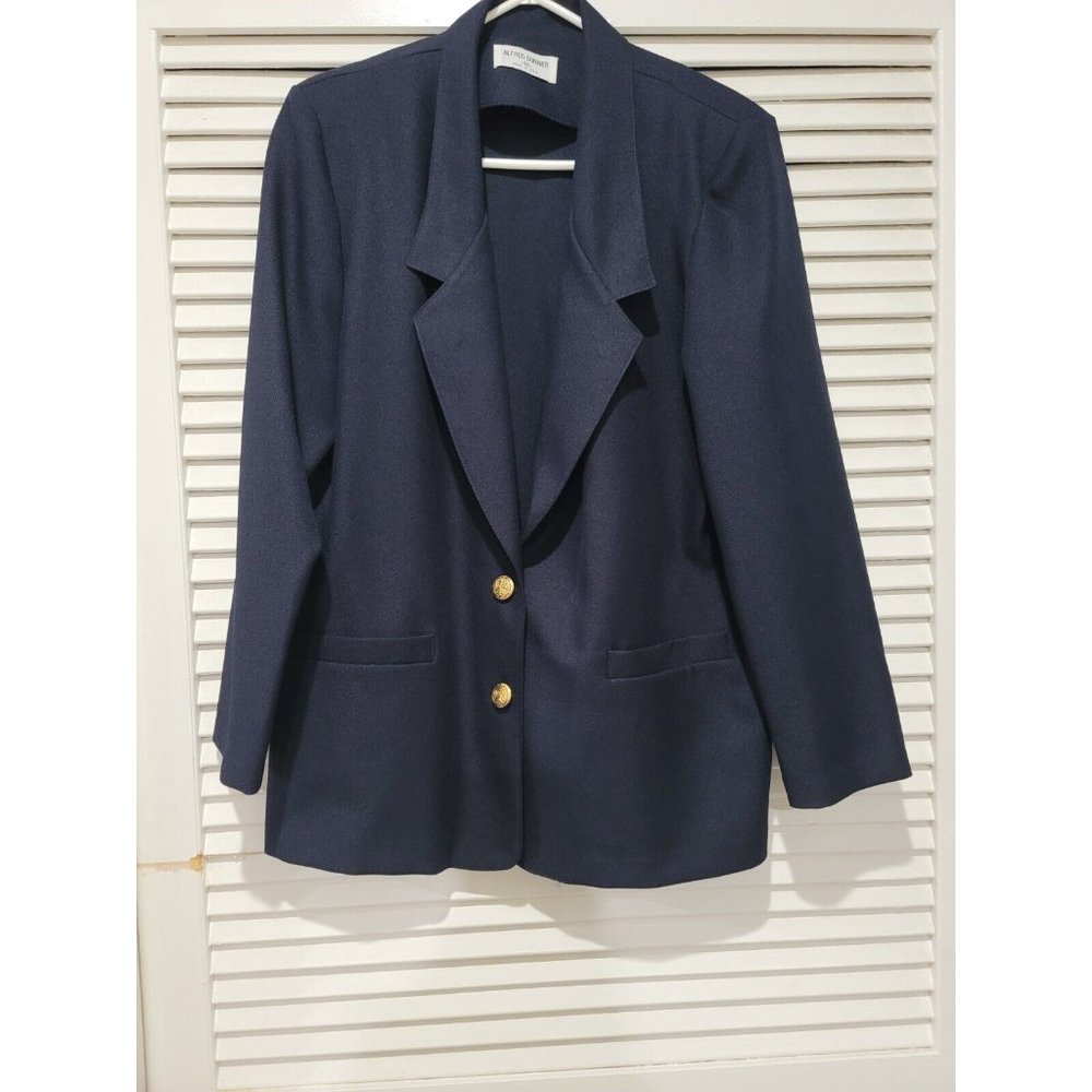 Alfred Dunner Navy Blue Jacket/blazer Size 14 ‎ golden 2 button